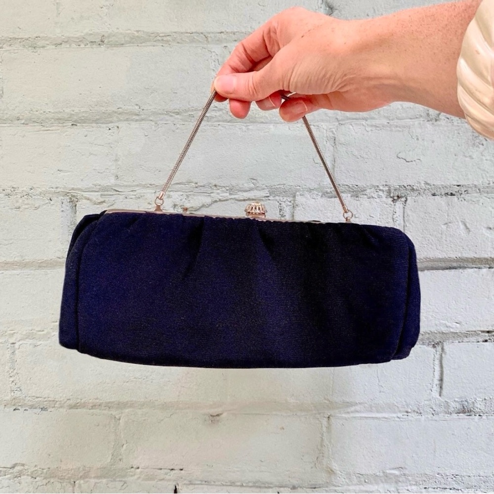 Vintage Black 50s 60s Baguette Clutch Bag